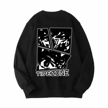 Ohlyah黑白二次元人物印花大码重磅卫衣男2023秋新款潮牌情侣外套图片