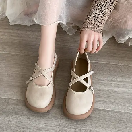 玛丽珍女鞋2024新款春季复古浅口单鞋真皮休闲圆头小皮鞋平底百搭商品大图