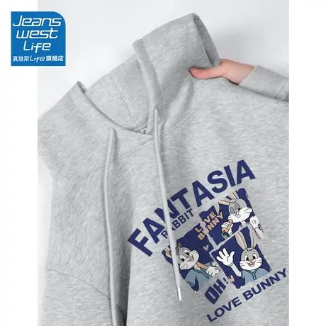 真维斯LIFE美式复古卫衣女2024早春新款小个子休闲潮流连帽外套潮商品大图