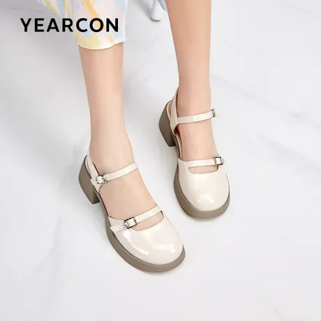 意尔康女鞋2024包头凉鞋法式复古玛丽珍粗跟小皮鞋仙女风单鞋中跟商品大图