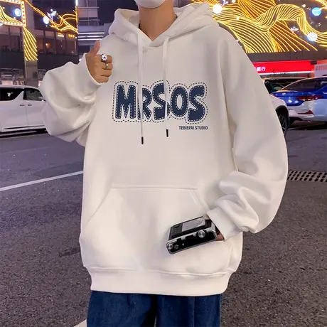 卫衣男2024春季新款美式字母保暖连帽外套宽松休闲男装帽衫上衣服商品大图