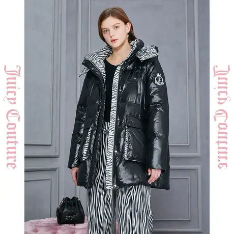 Juicy Couture橘滋女装新款动物银丝斑马纹连帽女品牌羽绒服反季商品大图