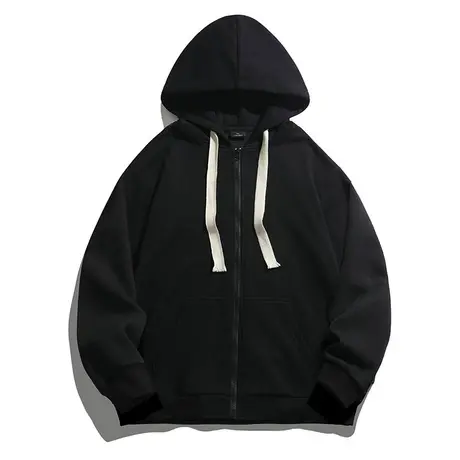 秋冬季纯黑色连帽侧边口袋开衫卫衣拉链外套男士2023新款开衬外穿图片