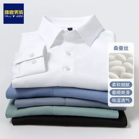 雅鹿春秋季2024新款长袖衬衫男桑蚕丝无痕免烫高级感商务休闲衬衣商品大图