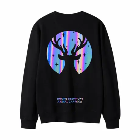 2023初秋新款情侣装卫衣男女圆领网红反光小鹿头纯棉宽松学生上衣商品大图