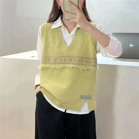 针织马甲秋装女2023年新款v领设计感洋气学院风背心马夹上衣女装商品大图