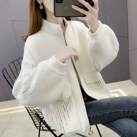 秋冬拉链外套2023年新款爆款女士加厚慵懒风宽松毛衣针织开衫百搭图片