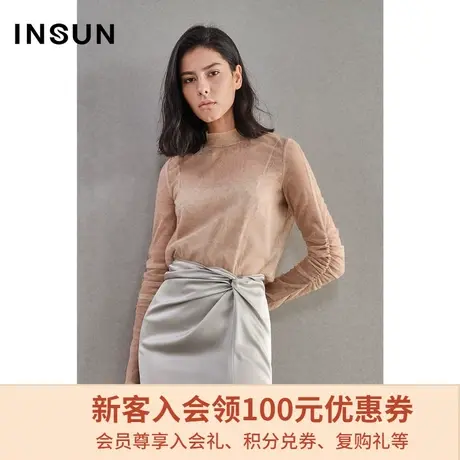 恩裳商场同款春季经典通勤OL时尚半高领设计宽松镂空蕾丝衫女长袖商品大图