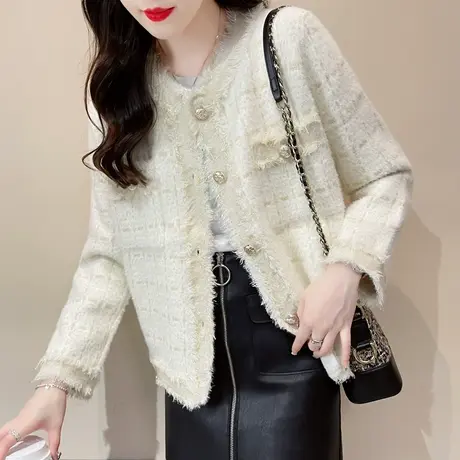 小香风外套女2022秋装新款水貂绒针织开衫宽松爆款女士上衣外搭商品大图