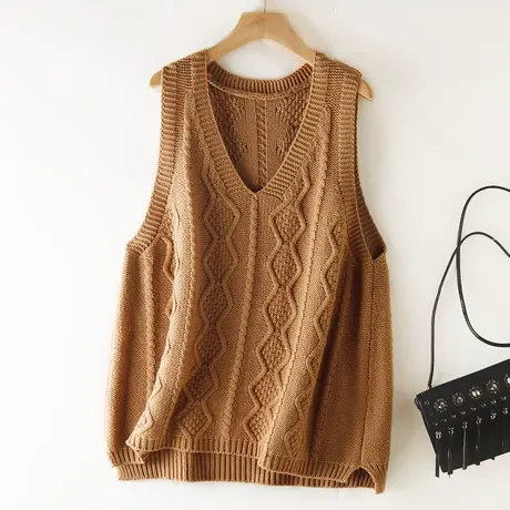 复古麻花套头马甲针织背心无袖V领叠穿秋冬款百搭纯色女士秋冬图片