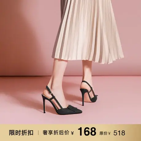 熙漫2023春夏新款时尚凉鞋牛皮细跟尖头女鞋上班族日常气质高跟鞋商品大图