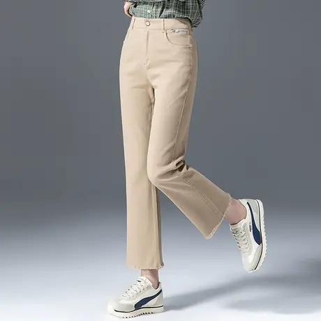 高腰九分烟管裤女2023新款卡其色裤子春季女裤春秋休闲直筒微喇裤商品大图