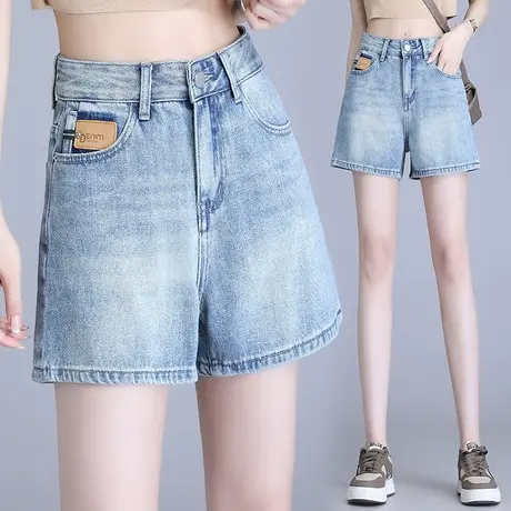 牛仔短裤女夏季2023新款高腰时尚复古a字阔腿裤韩版小个子热裤潮商品大图