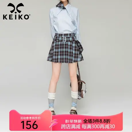 KEIKO [赠腰带]格子半身裙2023秋季学院风洋气减龄显瘦百褶短裙jk图片
