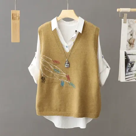 针织马甲背心女士秋冬毛衣坎肩秋装2023新款学院风无袖套头上衣潮商品大图