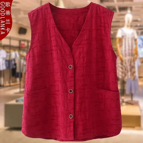 加肥加大码女中老年坎肩胖妈妈夏季薄款马甲外穿外套洋气棉麻马夹商品大图