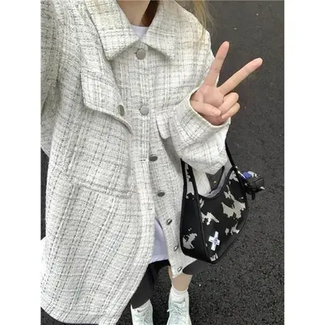 vintage外套女春秋小香风上衣高级感美式复古开衫夹克棒球服ins潮图片