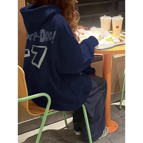 oversize卫衣女春秋季薄款宽松设计感小众上衣慵懒风连帽开衫外套商品大图