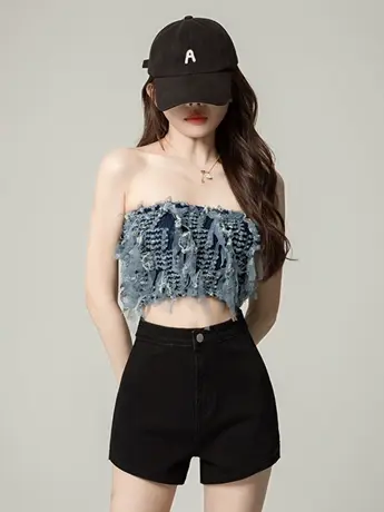 个性高腰弹力牛仔短裤女春夏2023新款性感紧身包臀显瘦高弹热裤子图片