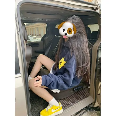 hiphop高街美式复古连帽卫衣女春秋薄款宽松慵懒chic百搭上衣外套商品大图