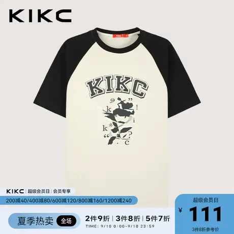 kikct恤男2023春夏新款商场同款字母印花潮流插肩袖纯棉短袖上衣商品大图