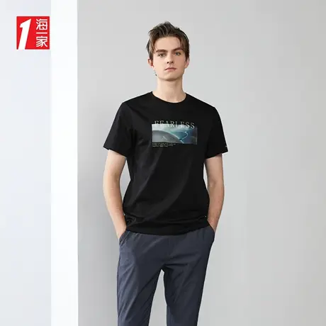 海一家时尚印花短T2023夏季新款舒适透气日常休闲短袖T恤男商品大图