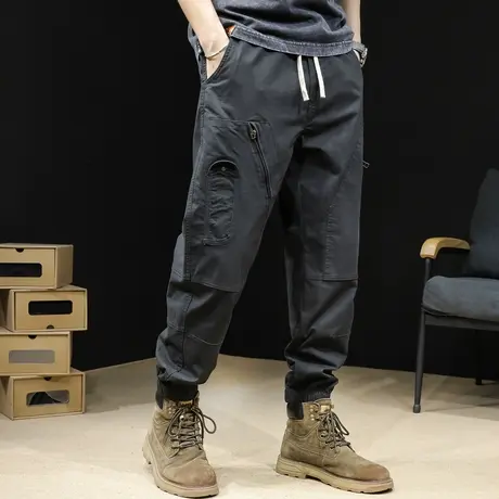 美式复古工装裤男春秋新款潮牌宽松大码束脚工装裤子男士休闲男裤商品大图