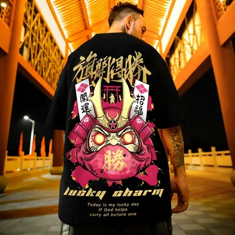 2023新款短袖男潮国潮中国风男装潮牌T恤宽松潮流大码五分袖半袖商品大图