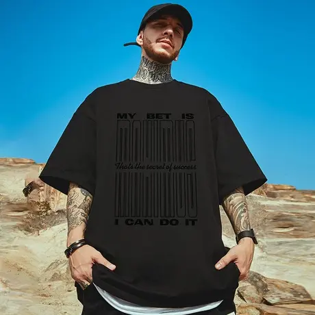 美式复古潮牌短袖T恤男欧美风大码男装加肥加大嘻哈宽松男款半袖商品大图