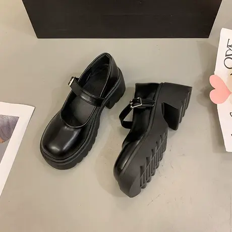 单鞋女夏2023年新款网红配裙子玛丽珍鞋法式浅口jk制服粗跟高跟鞋图片