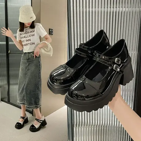 小香风法式玛丽珍小皮鞋女2023秋季新款女鞋配裙子粗跟高跟鞋单鞋图片