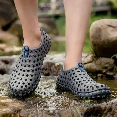 防水雨鞋男时尚钓鱼胶鞋户外溯溪涉水鞋防滑洗车沙滩洞洞雨鞋男潮商品大图