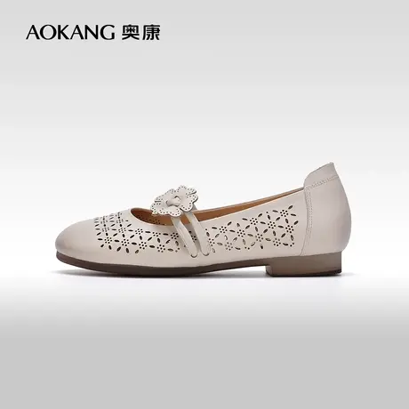 【门店发货】奥康女鞋2023春秋季真皮镂空中老年妈妈鞋低跟单鞋商品大图
