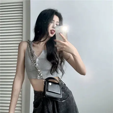 欧美风ins潮外穿辣妹短款上衣女夏季韩版内搭法式打底吊带小背心商品大图