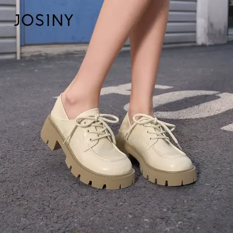Josiny/卓诗尼休闲鞋2023秋季新款厚底增高乐福女鞋学院风小皮鞋商品大图