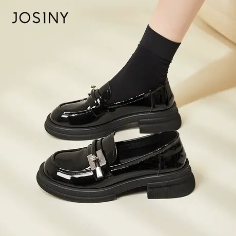 Josiny/卓诗尼黑色乐福鞋女2024新款春季爆款漆皮气质小皮鞋单鞋商品大图