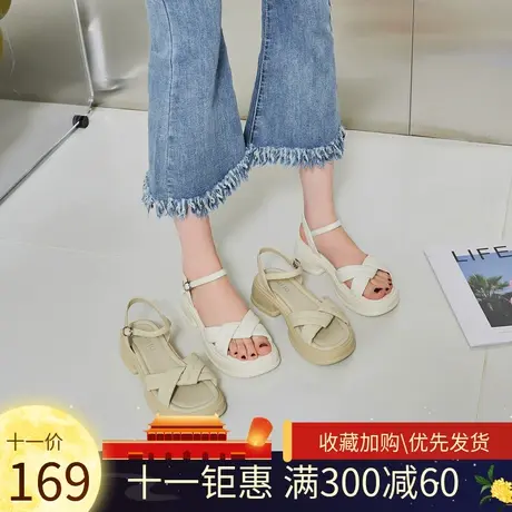 戈美其厚底凉鞋女2023夏季新款运动凉鞋女气质百搭舒适罗马沙滩鞋图片