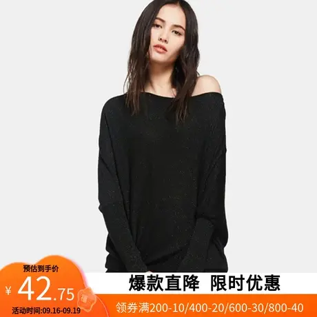 艾格2023春季女装新品时尚一字领套头中长款薄款毛衣W102图片
