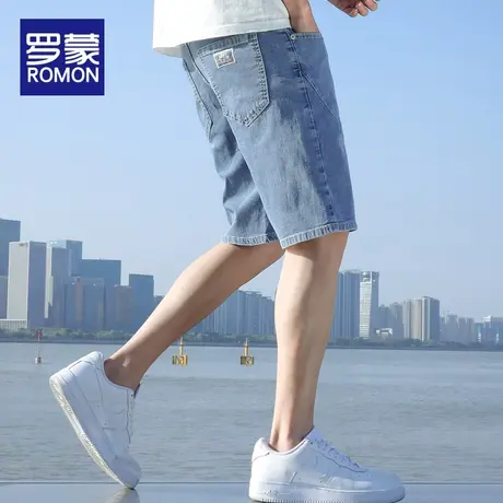 罗蒙男士牛仔短裤夏季冰丝薄款中裤2023新款潮牌宽松直筒五分裤子商品大图