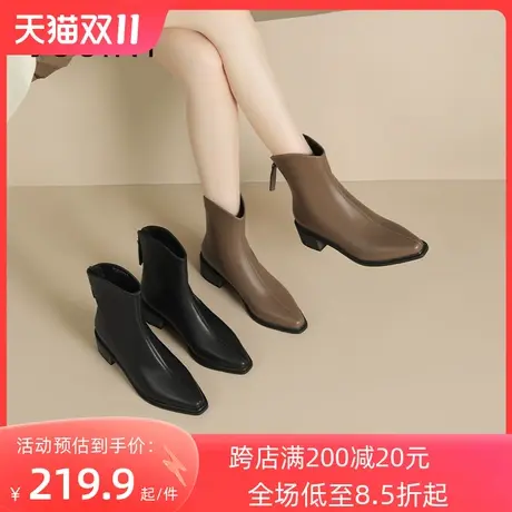 卓诗尼2023秋冬新款尖头时装靴潮流舒适短靴女时尚后拉链气质女靴图片