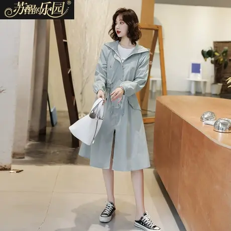 休闲风衣女装外套2020新款韩版气质顺女文艺小清新长袖中长款外衣商品大图