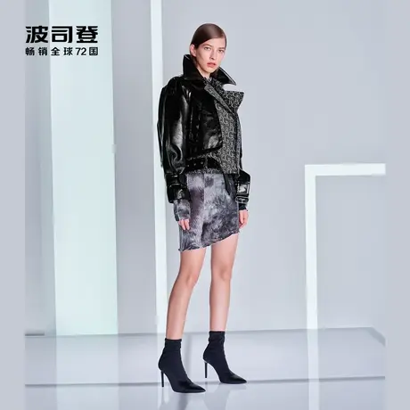 波司登奥莱意大利设计师合作系列女士机车风时尚拼接鹅绒羽绒服图片