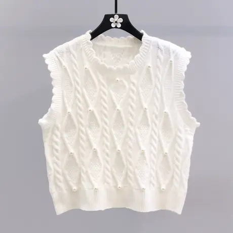 重工钉珠针织马甲女春秋2023年新款宽松麻花甜美减龄叠穿无袖背心图片