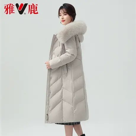 雅鹿大狐狸毛领羽绒服女中长款2022冬季新款休闲宽松保暖连帽外套商品大图