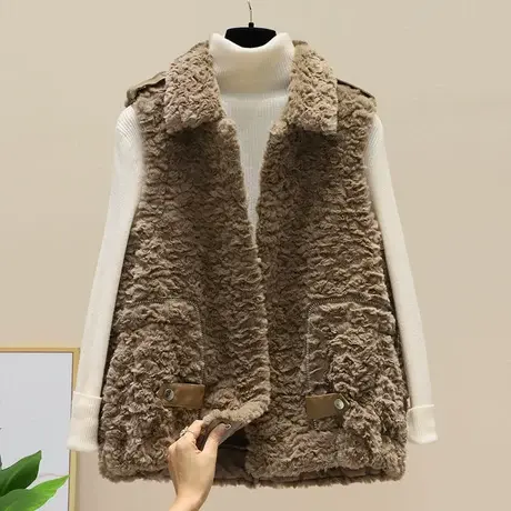 羊羔毛马甲外套女2023冬季新款宽松洋气背心立领小香风外套无袖潮图片