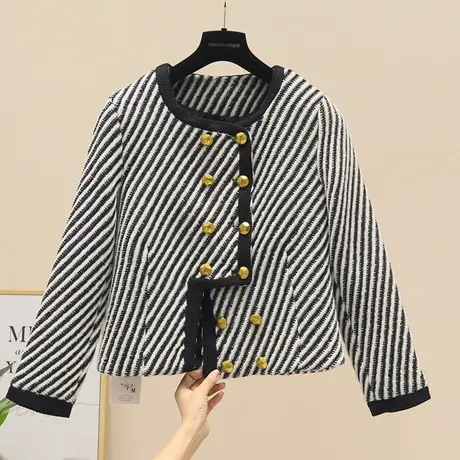 欧洲站设计感高级感名媛气质秋季小香风条纹外套女洋气减龄短外套商品大图