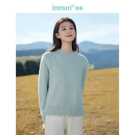 茵曼田园风设计感流苏衣摆袖口毛衣流苏2023冬女装新款圆领暖上衣图片