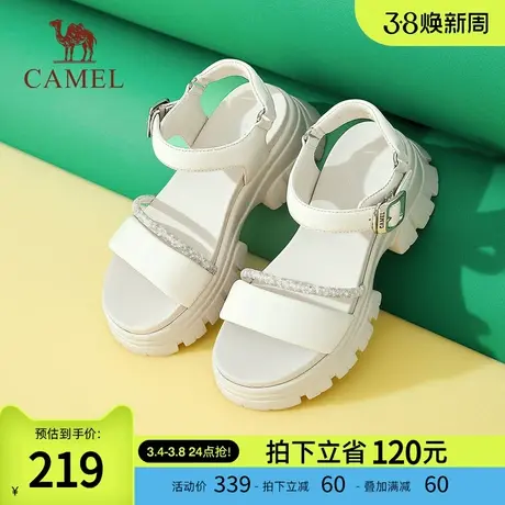骆驼女鞋2024春夏新款ins运动风随性潮流厚底增高百搭一字带凉鞋图片