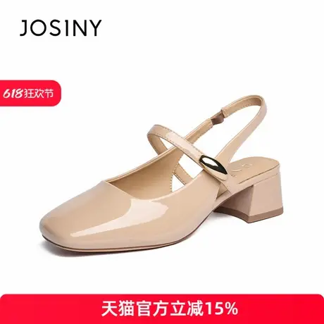 卓诗尼2025年夏季新款时尚气质方头粗跟玛丽珍后空女凉鞋图片