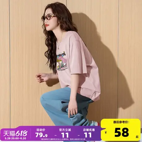 【史努比联名款】唐狮2025夏季新款女短袖T恤宽松休闲圆领潮牌商品大图